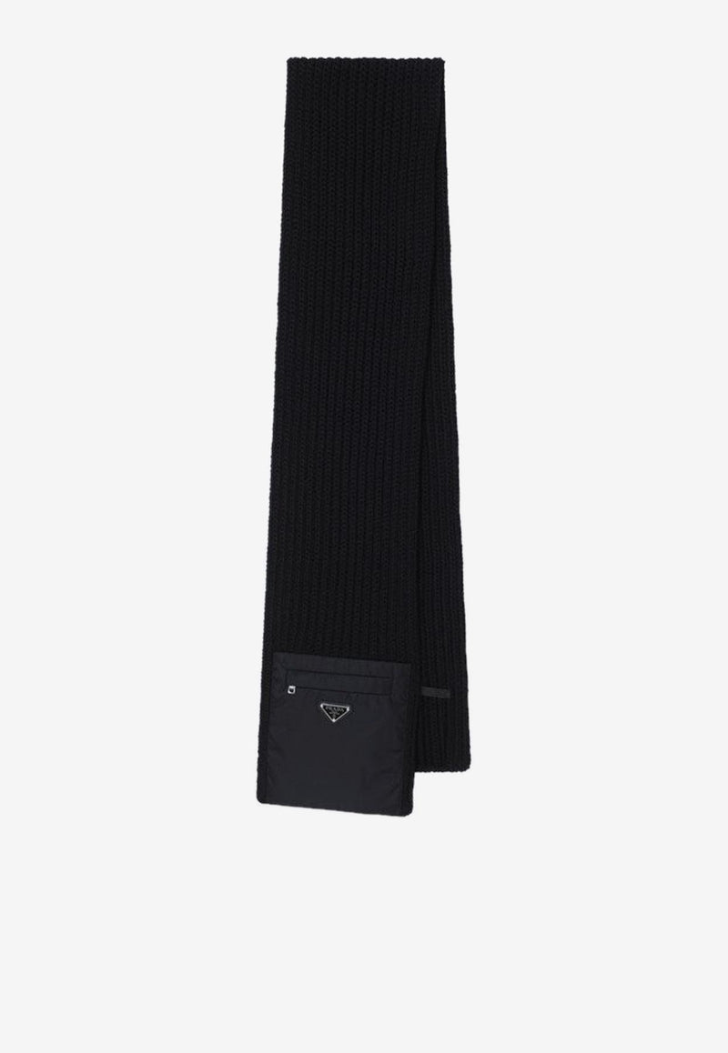 Prada Logo Wool Scarf with Pocket Black 2FS1061WTO/R_PRADA-F0002