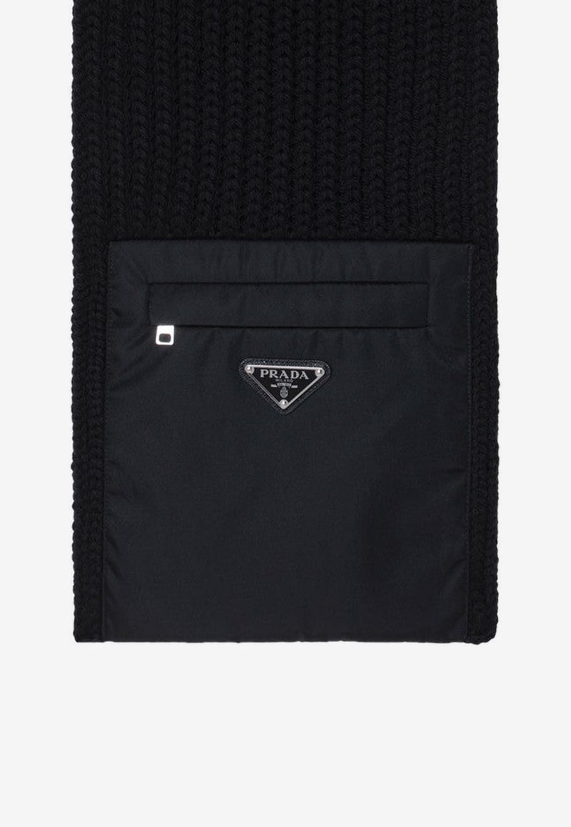 Prada Logo Wool Scarf with Pocket Black 2FS1061WTO/R_PRADA-F0002