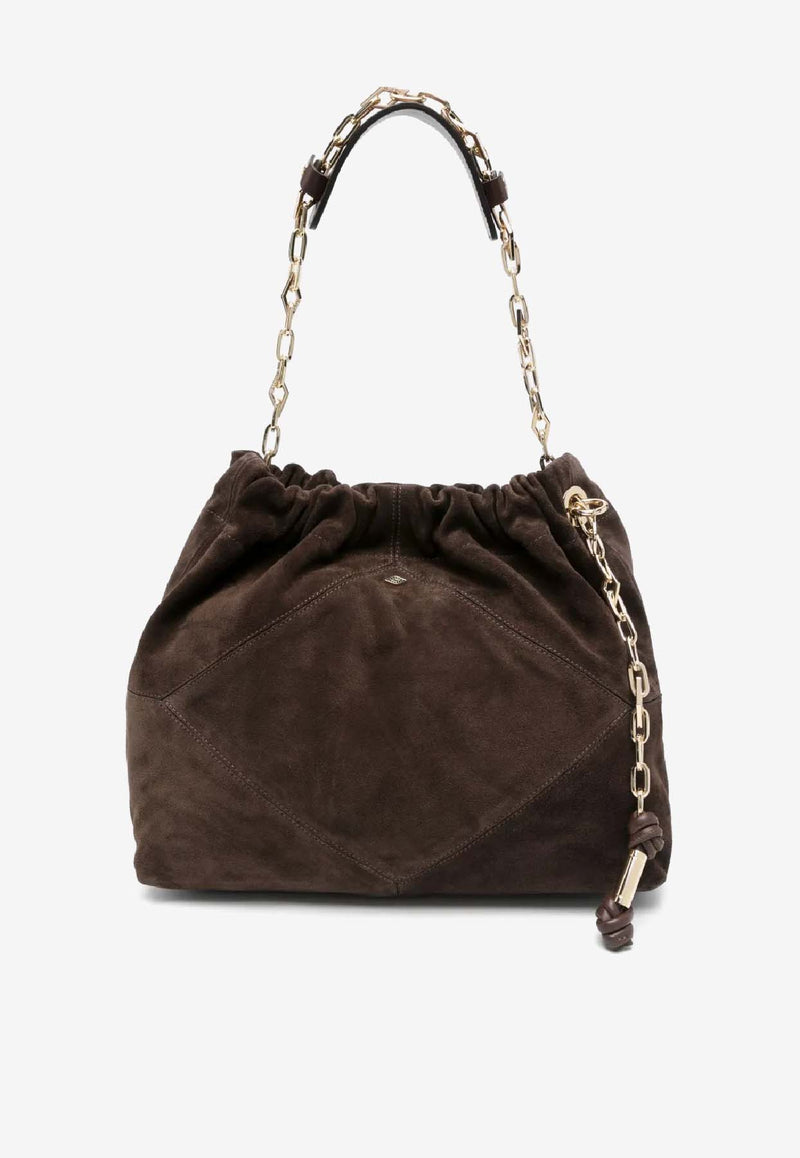 ba&sh Large June Suede Shoulder Bag Chocolate 2H24CFMS_CHOCOLATE