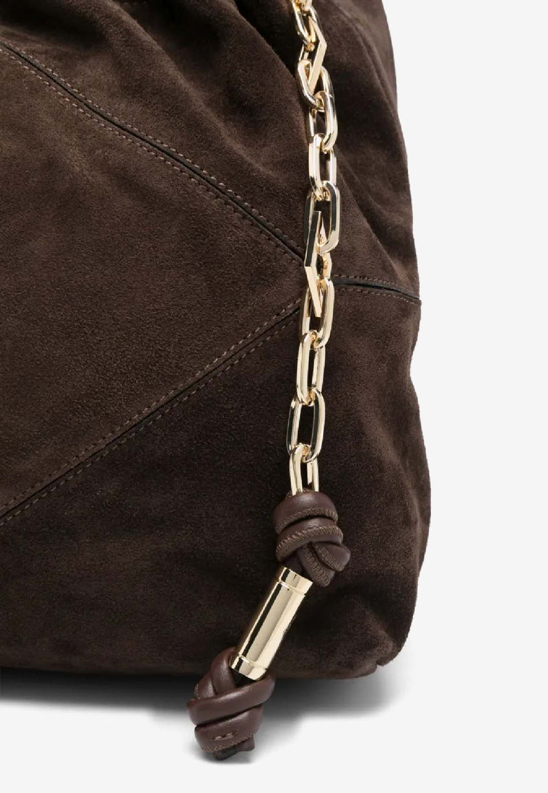 ba&sh Large June Suede Shoulder Bag Chocolate 2H24CFMS_CHOCOLATE