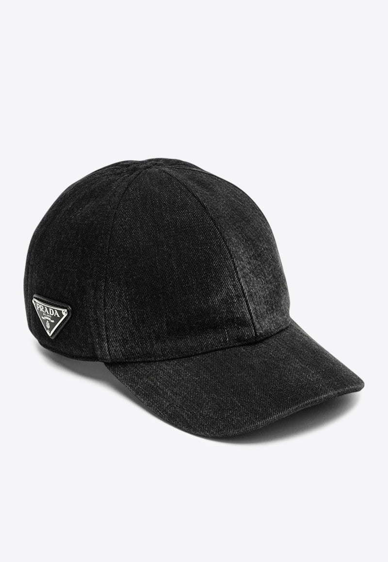 Prada Triangle Logo Washed Canvas Baseball Cap  Black 2HC27412K8/M_PRADA-F0557