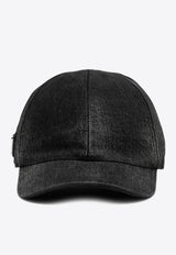 Prada Triangle Logo Washed Canvas Baseball Cap  Black 2HC27412K8/M_PRADA-F0557