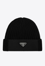 Prada Triangle Logo Ribbed Beanie Black 2HC4271WTO/R_PRADA-F0002