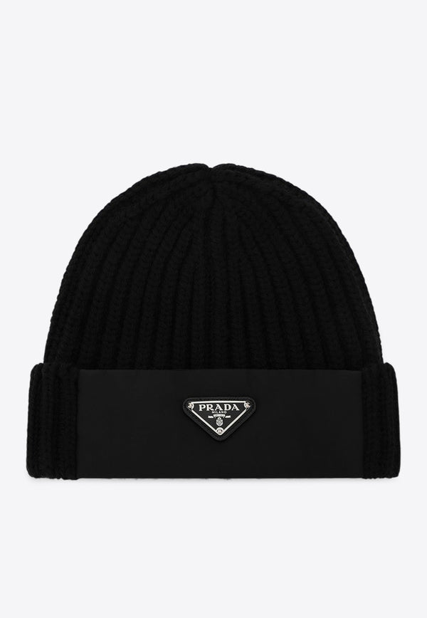 Prada Triangle Logo Ribbed Beanie Black 2HC4271WTO/R_PRADA-F0002