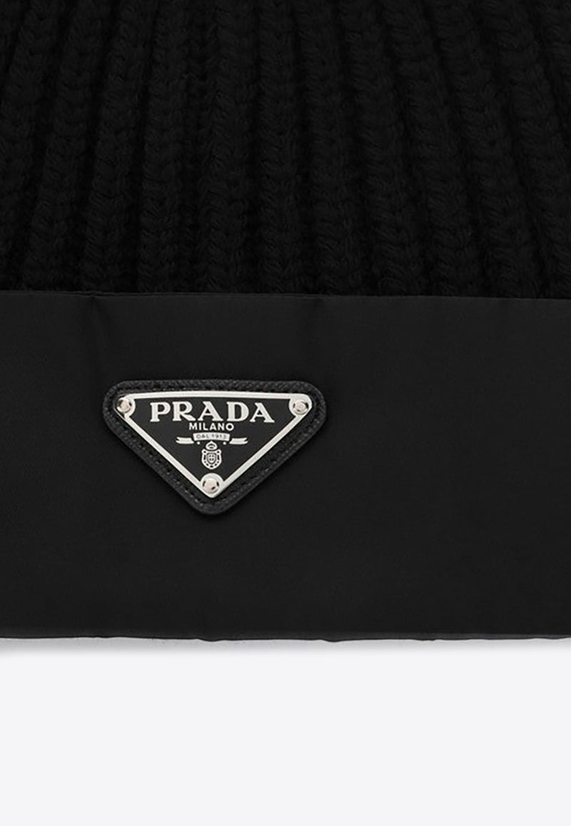 Prada Triangle Logo Ribbed Beanie Black 2HC4271WTO/R_PRADA-F0002