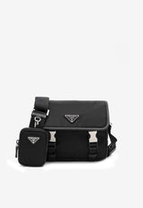 Prada Triangle Logo Messenger Bag with Removable Pouch Black 2VD034XOP2DMH/Q_PRADA-F0002