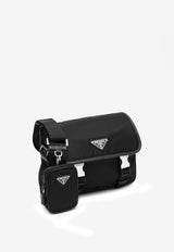 Prada Triangle Logo Messenger Bag with Removable Pouch Black 2VD034XOP2DMH/Q_PRADA-F0002