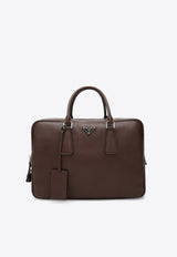 Prada Triangle Logo Leather Briefcase Brown 2VE027OOO2BBE/R_PRADA-F0038
