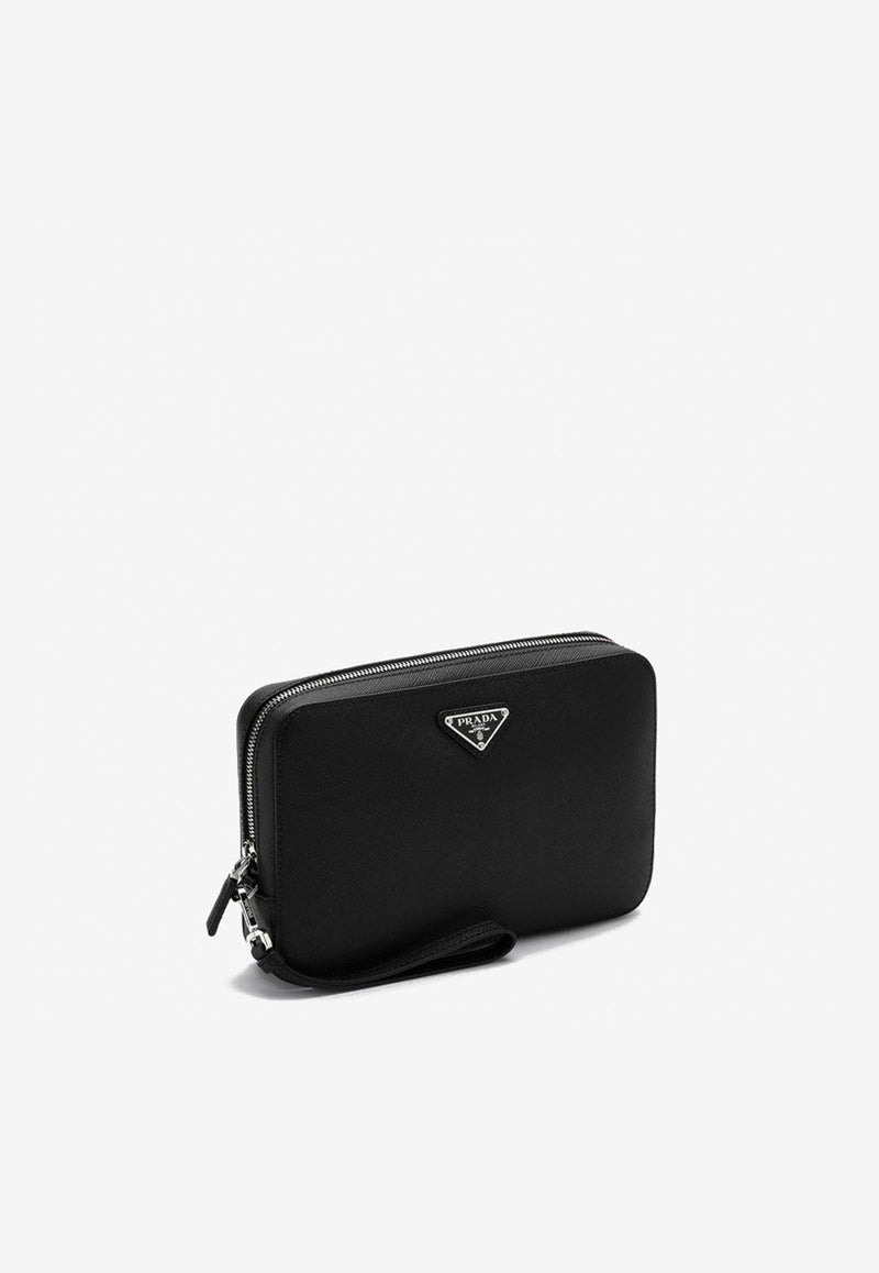 Prada Triangle Logo Saffiano Leather Pouch Black 2VF017OOO9Z2/Q_PRADA-F0002