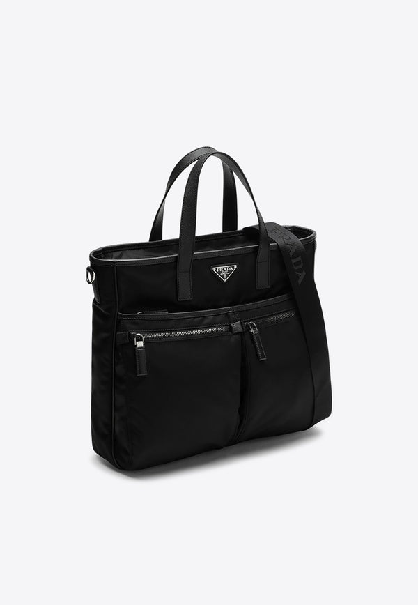 Prada Re-Nylon and Saffiano Leather Tote Bag Black 2VG860XON2DMH/P_PRADA-F0002