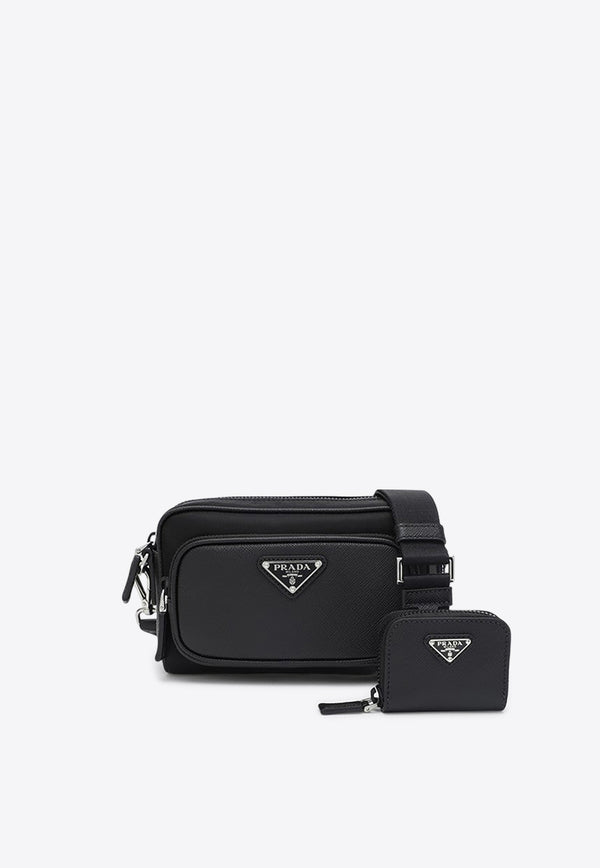 Prada Compact Messenger Bag with Zip-Pouch Black 2VH172OOO2DMH/R_PRADA-F0002