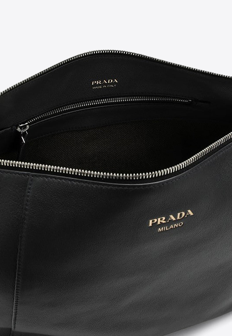 Prada Logo Print Grained Leather Shoulder Bag Black 2VH177OOO2CYS/P_PRADA-F0002