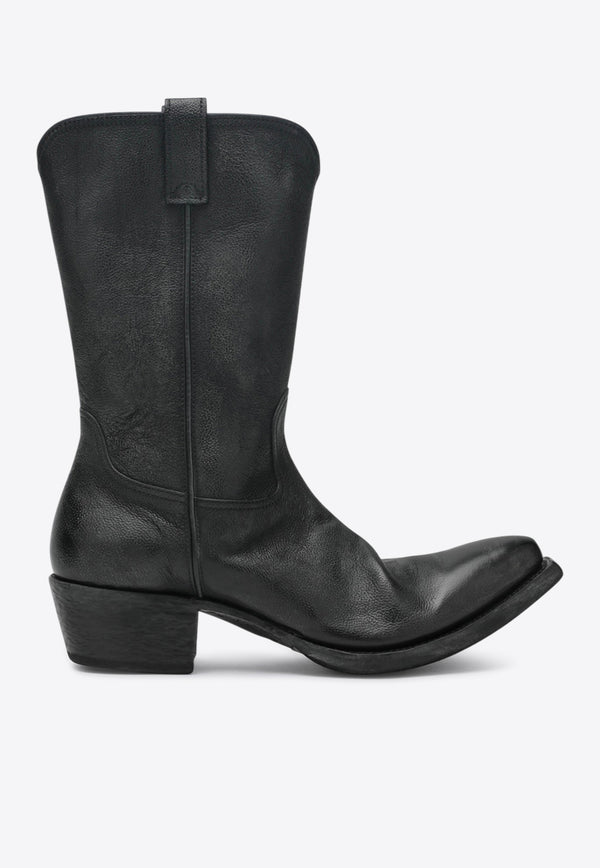 Prada Texan Mid-Calf Leather Boots Black 2WE002X000MJ0/R_PRADA-F0002