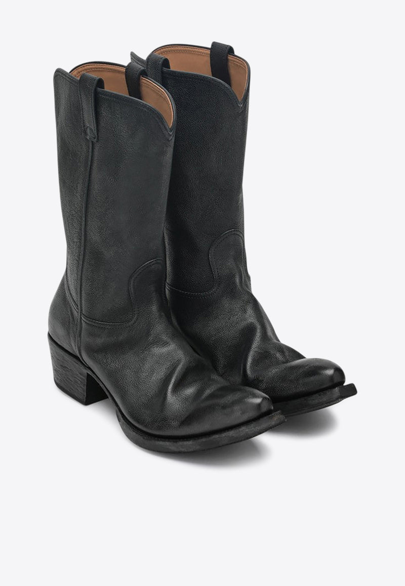 Prada Texan Mid-Calf Leather Boots Black 2WE002X000MJ0/R_PRADA-F0002