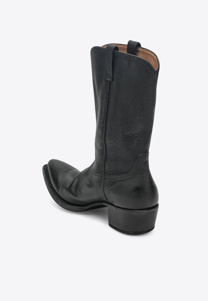 Prada Texan Mid-Calf Leather Boots Black 2WE002X000MJ0/R_PRADA-F0002