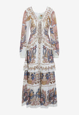 Sea Garden Scarf Pleated Midi Dress