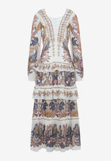 Sea Garden Scarf Pleated Midi Dress