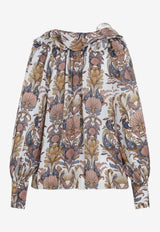 Printed Long-Sleeved Ruffled Blouse