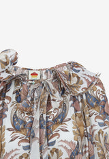 Printed Long-Sleeved Ruffled Blouse