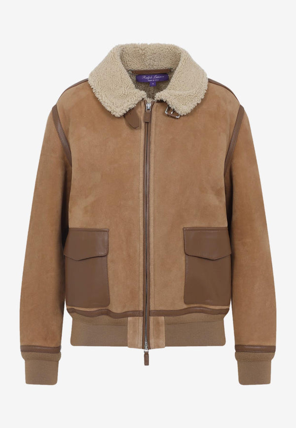 Suede Shearling-Collar Jacket