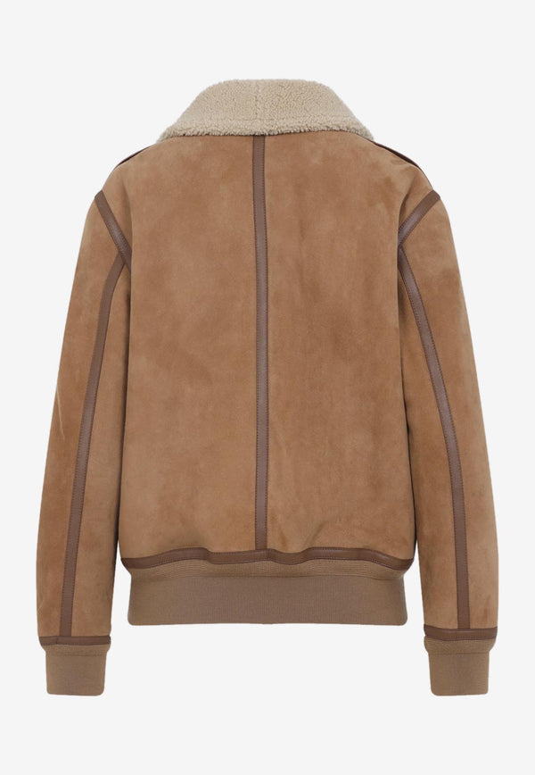Suede Shearling-Collar Jacket