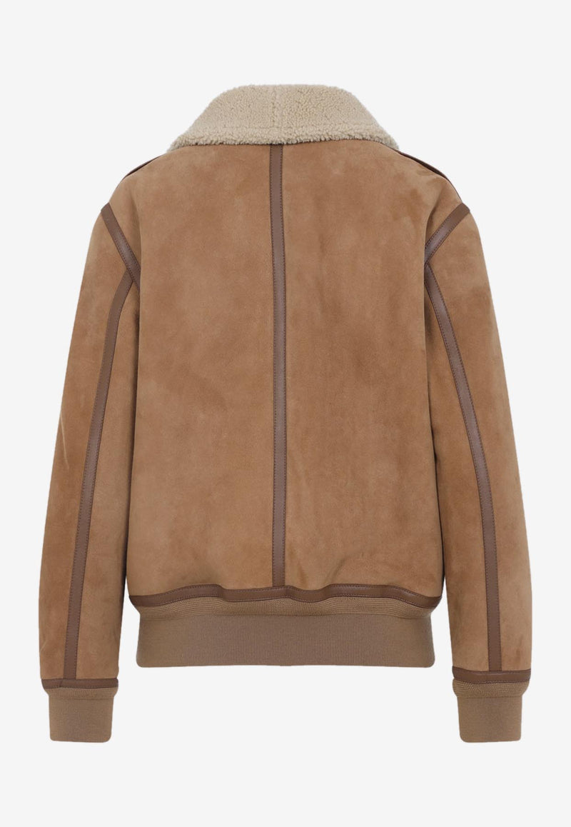 Suede Shearling-Collar Jacket