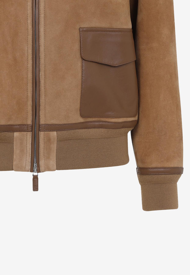 Suede Shearling-Collar Jacket
