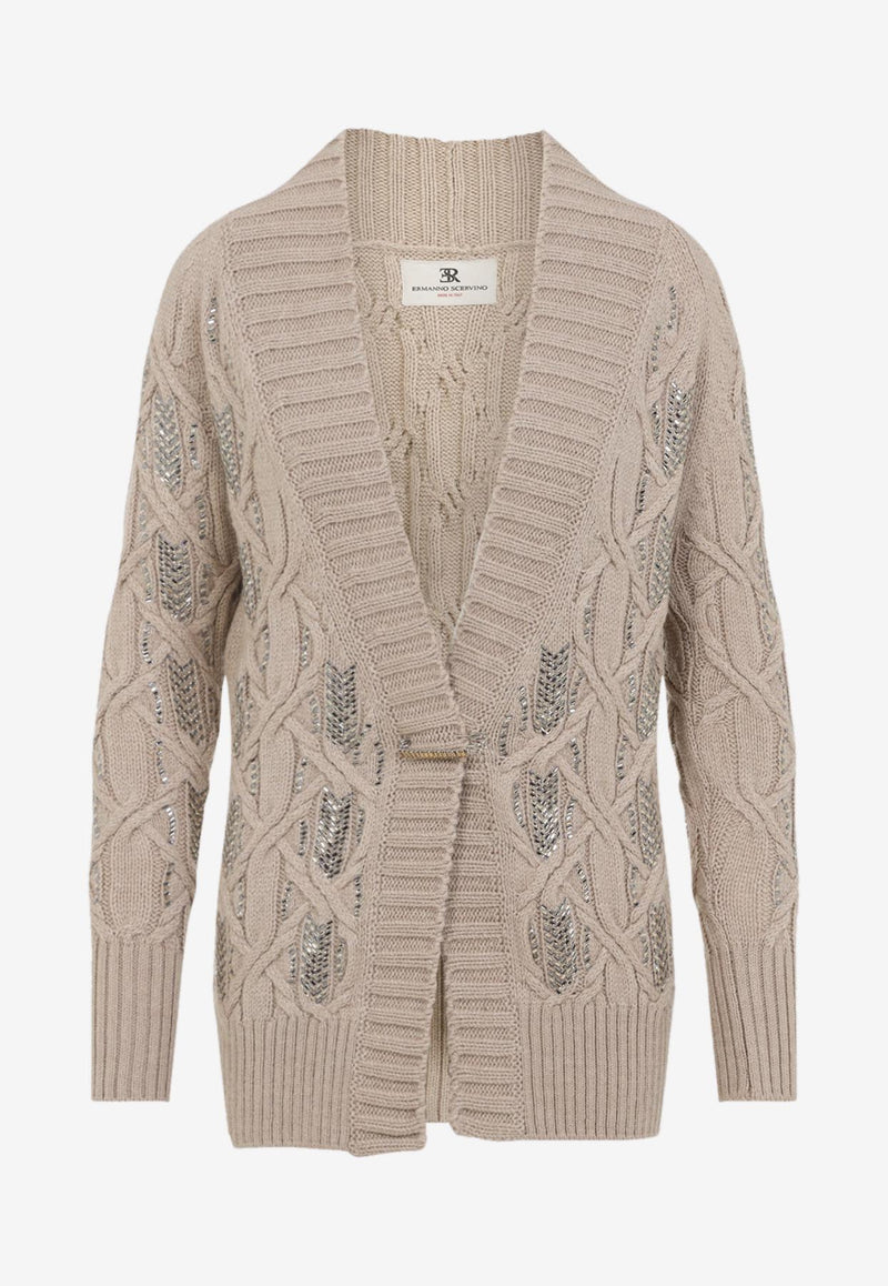 Crystal-Embellished Cable-Knit Cardigan