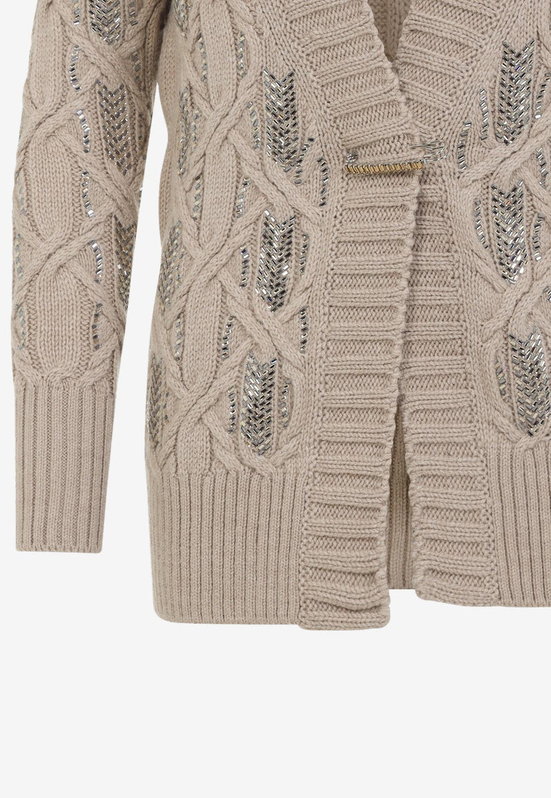Crystal-Embellished Cable-Knit Cardigan