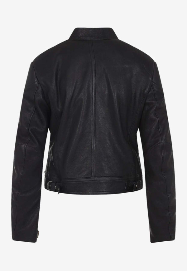 Zip-Up Leather Racer Jacket