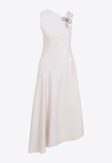 Embellished Bow Asymmetric Satin Dress