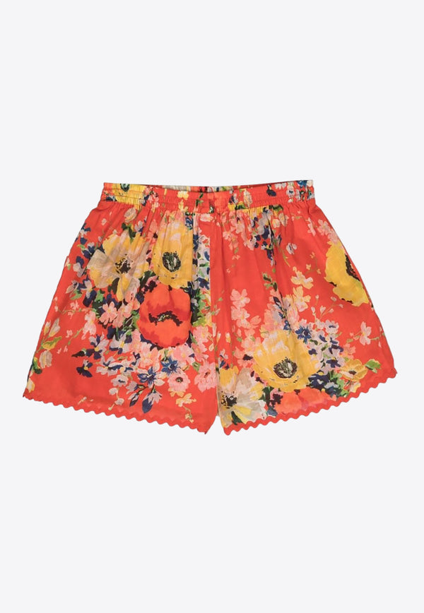 Zimmermann Kids Girls Alight Floral Shorts 3087ARS241RED MULTI