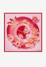 Salvatore Ferragamo Tulip Print Silk Scarf 310143 FO TULIPBOLL 762779 ROSA/ROSSO Multicolor