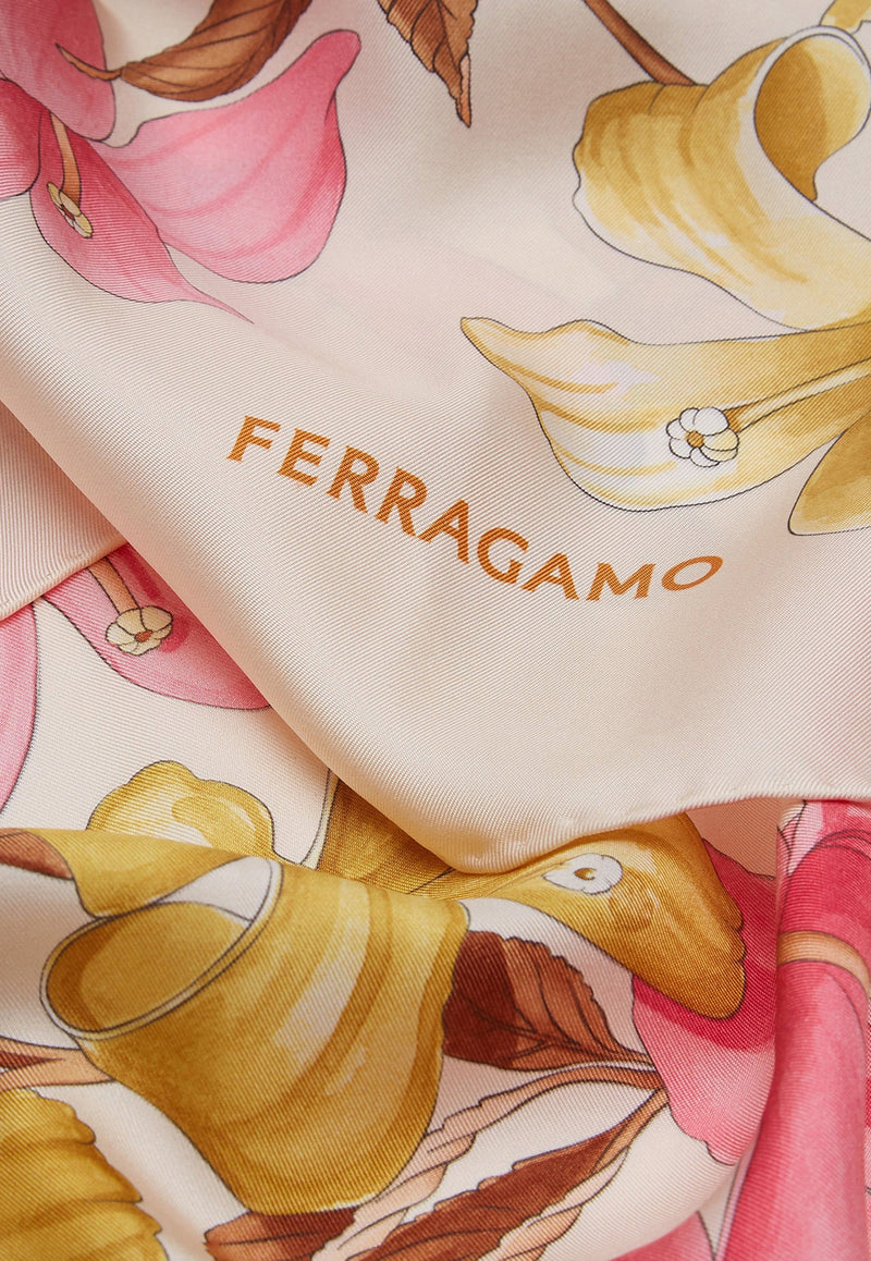 Salvatore Ferragamo Hibiscus Print Silk Foulard 310156 FO FIORE2 771243 AVORIO/TERRACOTTA