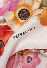 Salvatore Ferragamo Anemone Print Silk Scarf Multicolor 310175 FO ANEMONI 775433 IVORY/ROSE