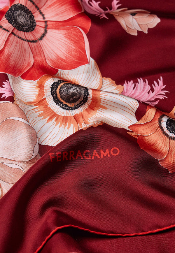 Ferragamo Anemone Print Silk Scarf Bordeaux 310175 FO ANEMONI 786603 BOR/CORALLI/IVORY