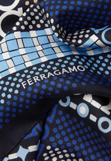 Salvatore Ferragamo Newkilt Gancini Print Silk Scarf Blue 310176 FO NEWKILT 775346 BLU MARINE