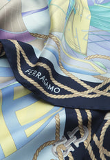 Salvatore Ferragamo Sailing Print Silk Scarf Blue 310178 FO VELE 776452 NAVY