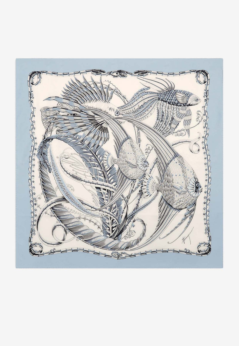 Salvatore Ferragamo Summernew Fish Print Silk Scarf Multicolor 310181 FO SUMMERNEW 775479 GREY/AZUR