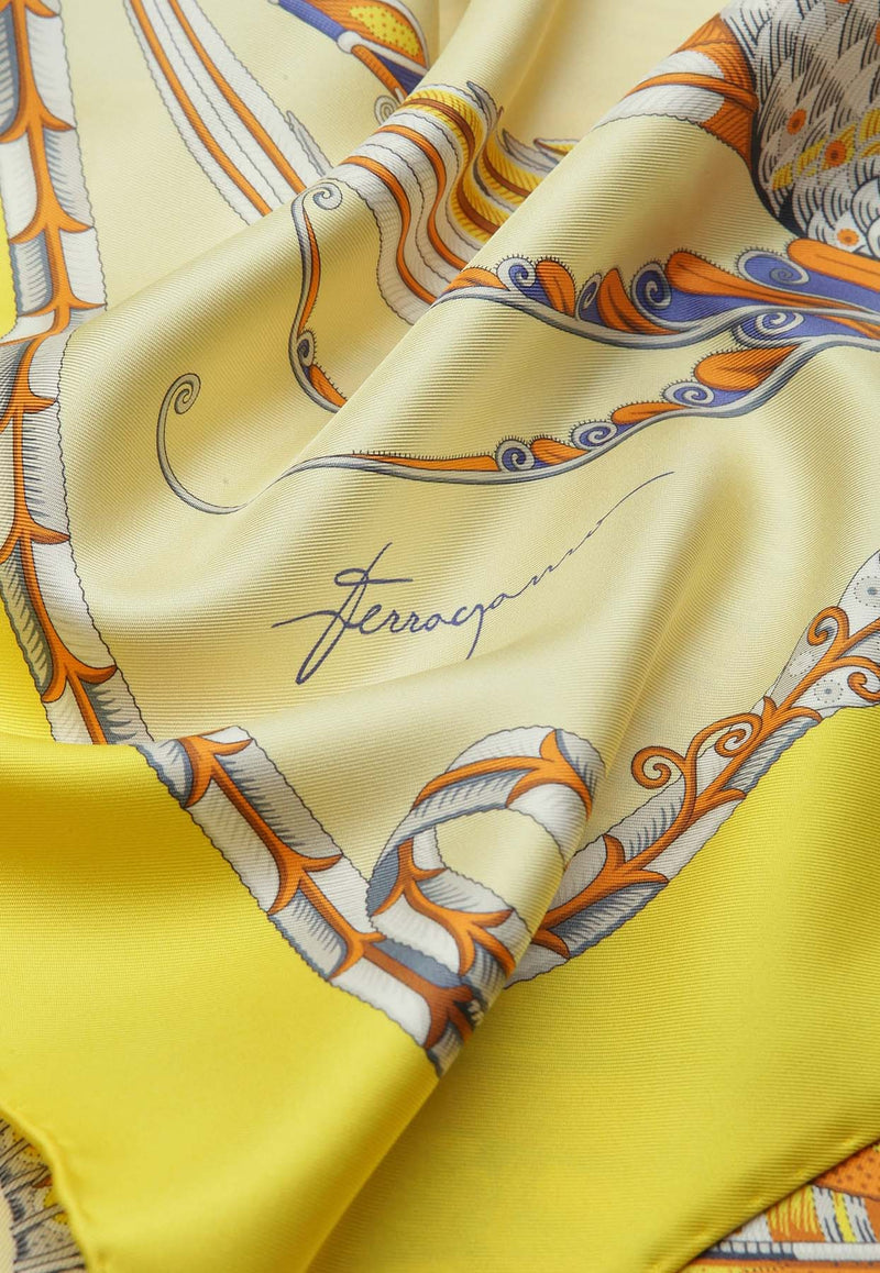 Salvatore Ferragamo Summernew Fish Print Silk Scarf Yellow 310181 FO SUMMERNEW 775480 YELLOW