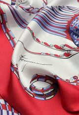 Salvatore Ferragamo Summernew Fish Print Silk Scarf Red 310181 FO SUMMERNEW 775482 RED/BLU