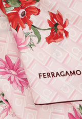Ferragamo Floral Bouquet Print Silk Scarf Pink 310193 FO MONOFLOW 779525 COTTON CANDY