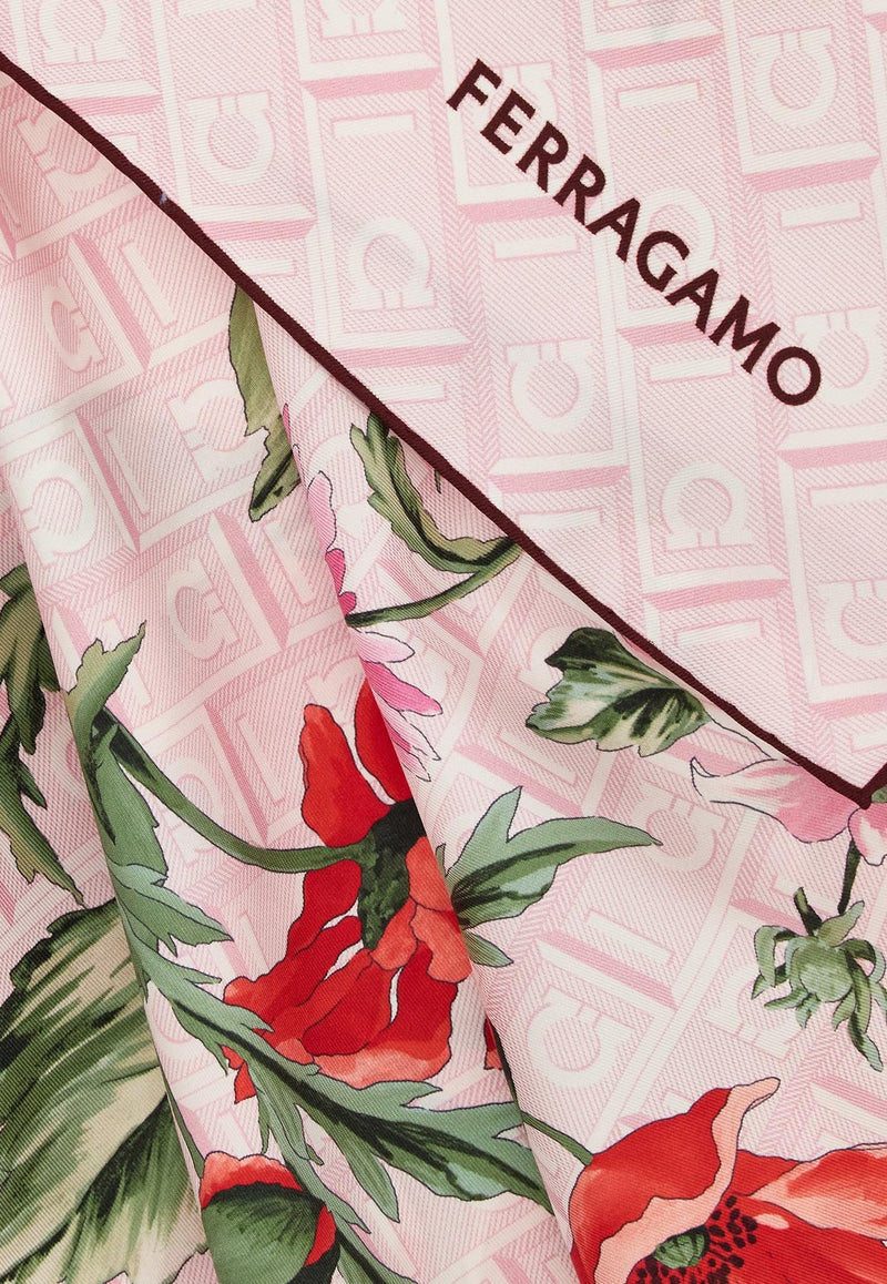 Ferragamo Floral Bouquet Print Silk Scarf Pink 310193 FO MONOFLOW 779525 COTTON CANDY