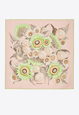 Ferragamo Sunflower Print Silk Scarf Pink 310196 FO GIRASOLI 789946 FANDANGO PINK