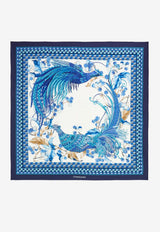 Ferragamo Animal Print Silk Scarf Blue 310199 FO SHOW 90 793537 WHITE PATTERNED BRIGHT