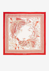 Ferragamo Animal Print Silk Scarf Red 310199 FO SHOW 90 793538 WHITE PATTERNED NATURAL