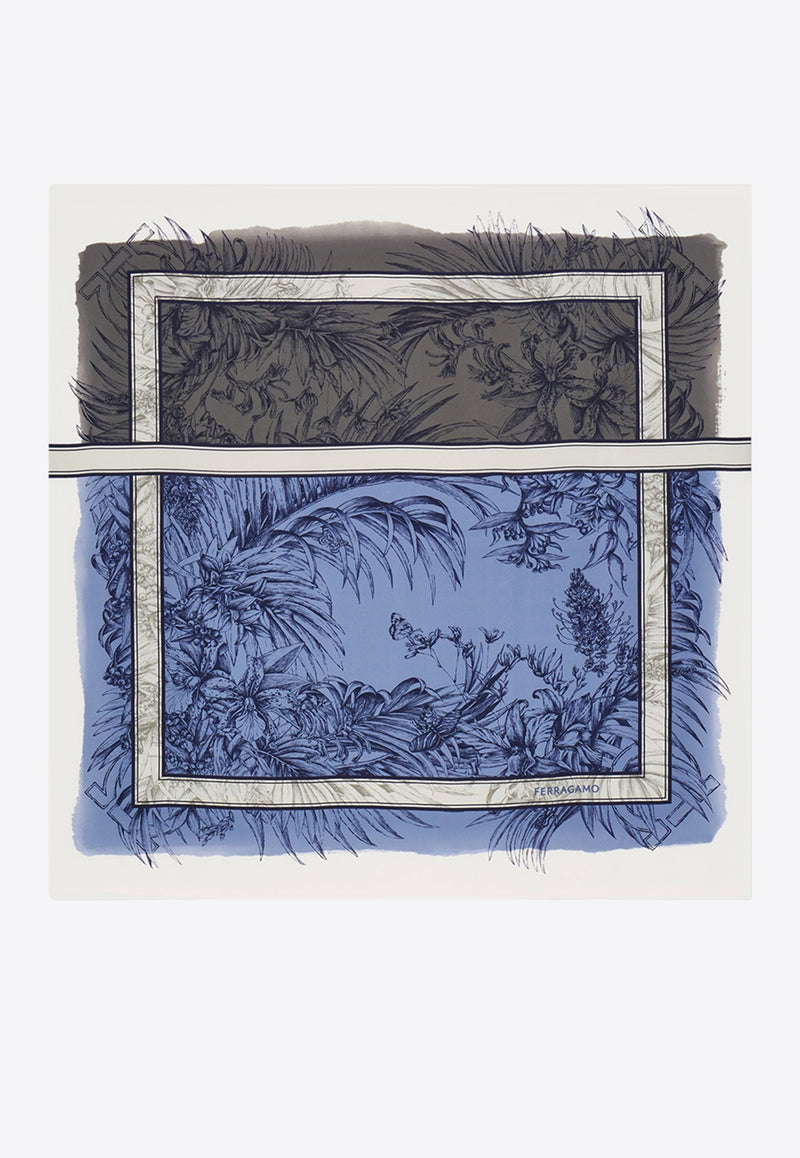 Ferragamo Gravure Print Silk Scarf Blue 310213 FO GRAVURE 785733 DENIM MARRONE