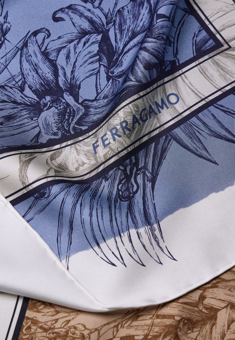 Ferragamo Gravure Print Silk Scarf Blue 310213 FO GRAVURE 785733 DENIM MARRONE