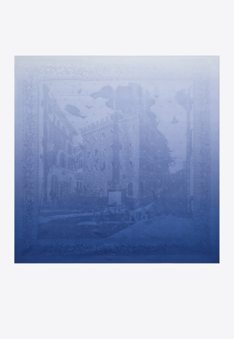 Ferragamo Palazzo Silk Jacquard Degrade Scarf Blue 310214 FO PALAZZO J 785484 DENIM