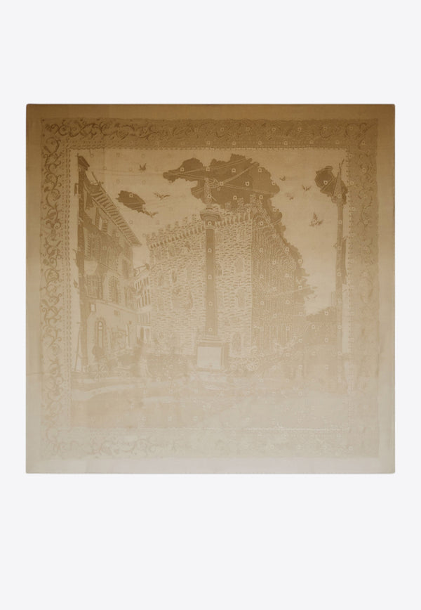 Ferragamo Palazzo Silk Jacquard Degrade Scarf Brown 310214 FO PALAZZO J 786884 TAUPE/IVORY